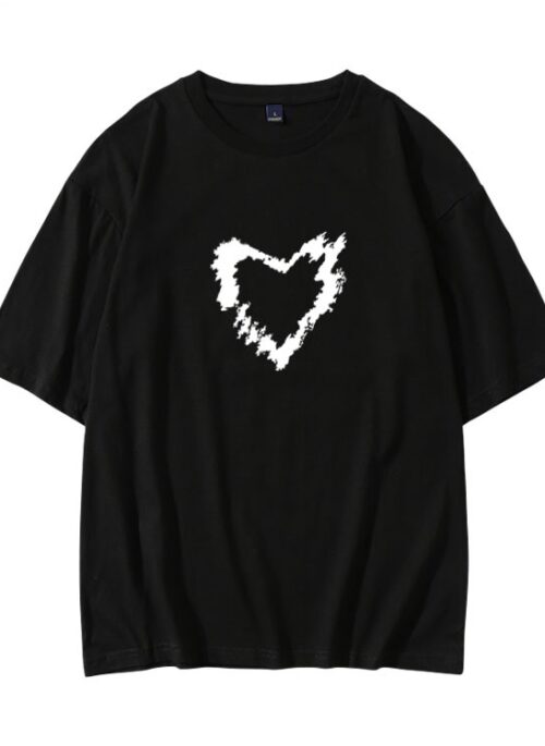 Black Sketched Heart Printed T-Shirt | LeeKnow - Stray Kids