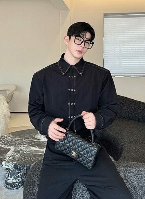 Black Triple Layer Button Long Sleeves Shirt | Jay - Enhypen
