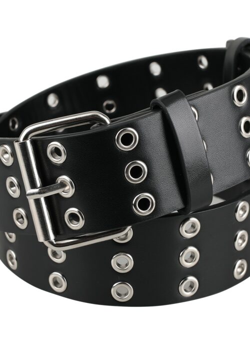 Black Triple Layer Eyelet Faux Leather Belt | Jin – BTS