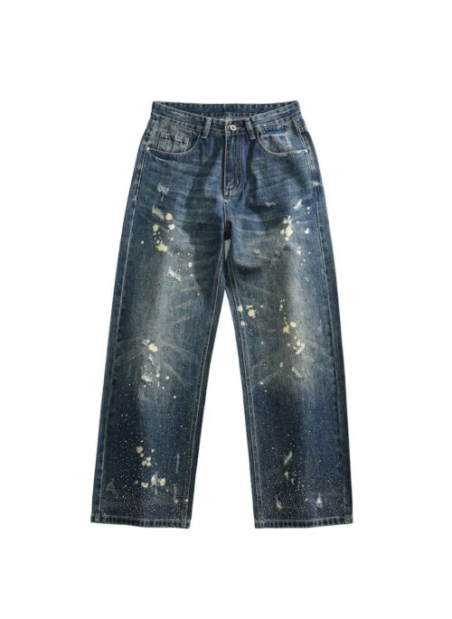 Blue Denim Splashed Stain Distressed Jeans | DK – Seventeen