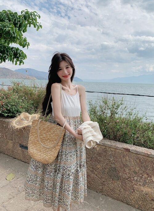 Bohemian Floral Hollow Out Vacation Dress Set