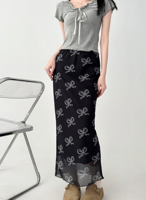 Butterfly Print High Waist Mesh Skirt