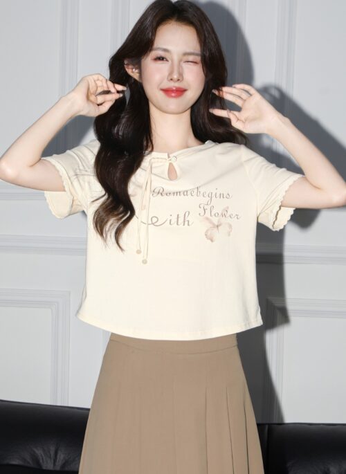 Butterfly Print Hollow Out Short Sleeve Top