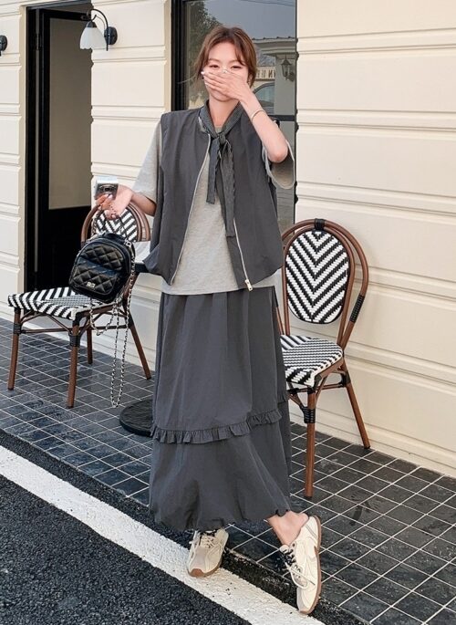 Casual Blue Vest And Skirt Three Piece Set
