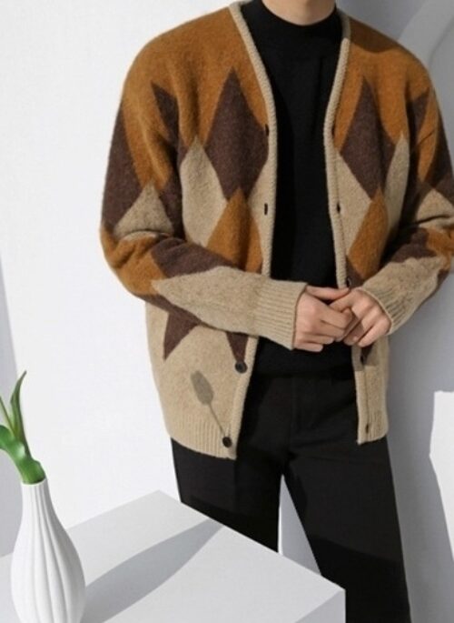 Casual Knit Plaid Cardigan Sweater