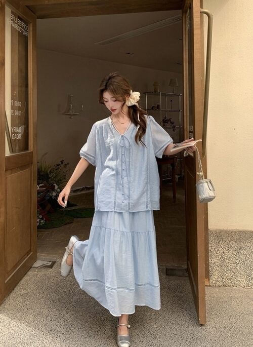 Chic Stylish Relaxed Shirt And Skirt Set
