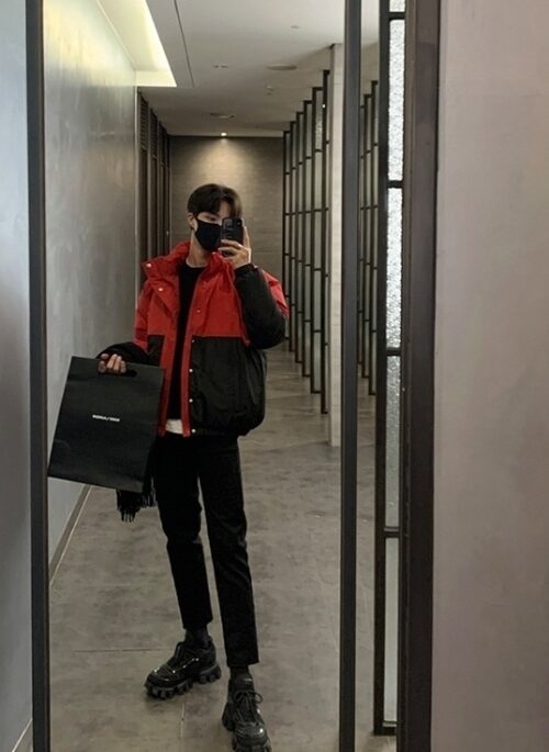 Color Block High Neck Cotton Jacket