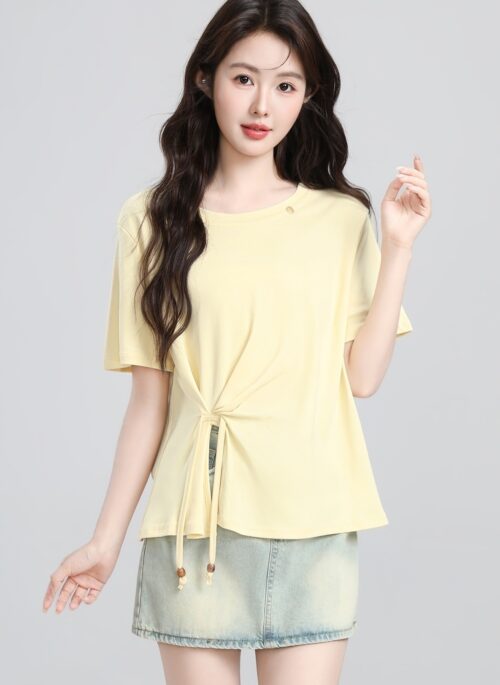 Cream Short Sleeve Irregular Hem Split T Shirt