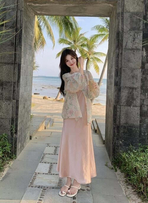 Fashion Print Cardigan And Dress Set