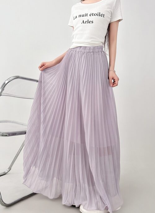 Flowy Purple Chiffon Pleated High Waist Maxi Skirt