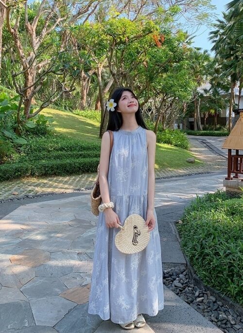 French Style Embroidered Summer Vacation Dress