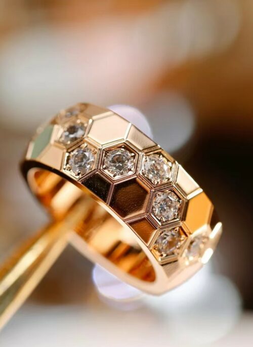Gold Honeycomb Crystal Embellished Wide Ring | Seungmin - Stray Kids