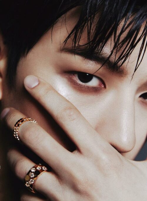 Gold Honeycomb Crystal Embellished Wide Ring | Seungmin - Stray Kids