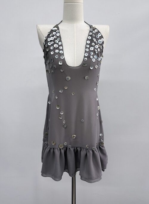 Grey Button Accent Halter Neck Dress | Jennie – BlackPink