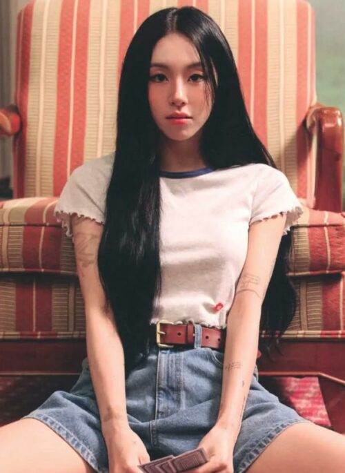 Greyish White Lettuce Edge Cropped T-Shirt | Chaeyoung – Twice