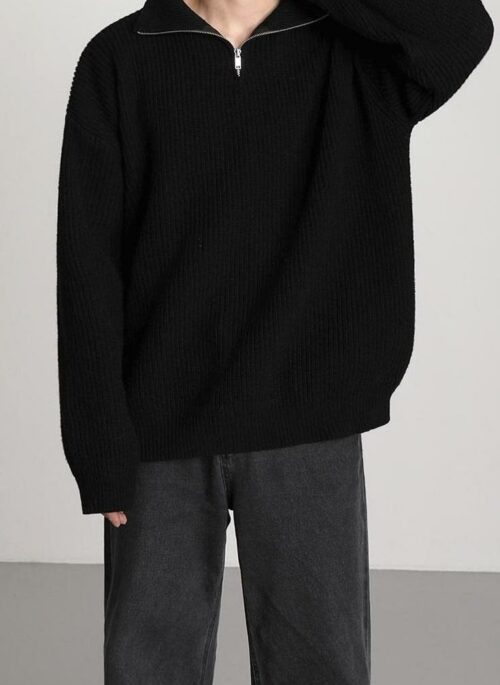 High Neck Zipper Knit Sweater