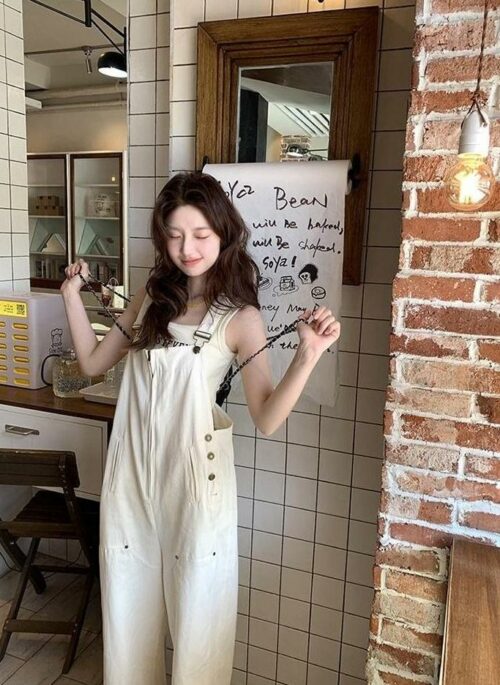 Ivory Casual Loose Fit Overalls Jumpsuit