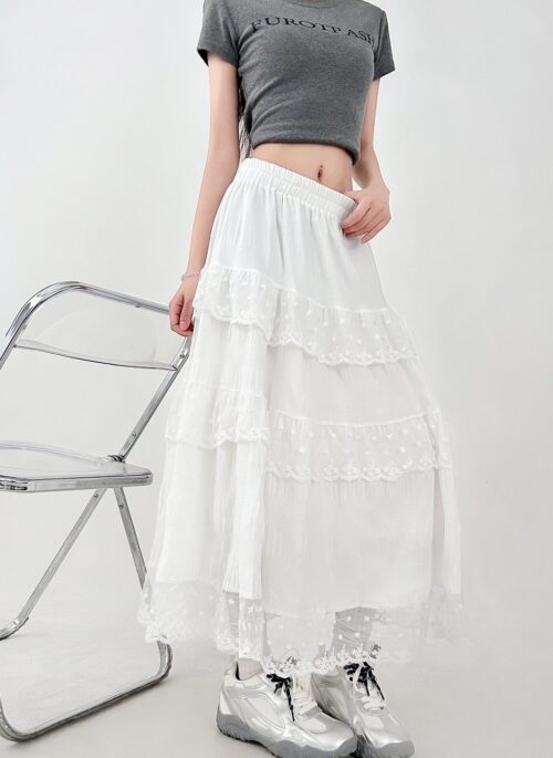 Lace Crochet Layered A Line Maxi Skirt