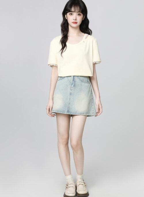 Lace Trim Short Sleeve Summer Loose Top