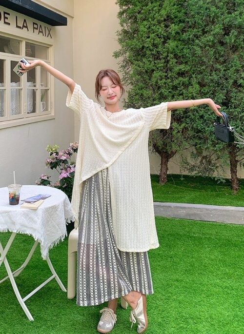 Layered Irregular Hollow Out Wide Leg Pants Set