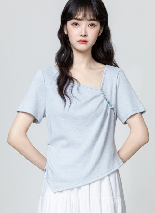 Light Blue Asymmetrical Ruched Tee