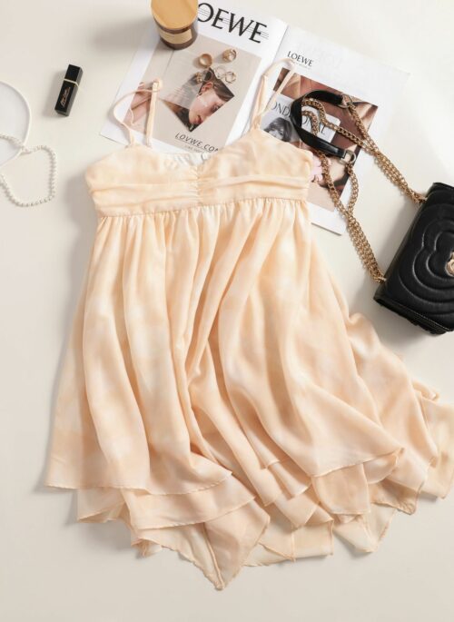 Light Orange Irregular Hem Layered Dress | Eunchae - Le Sserafim
