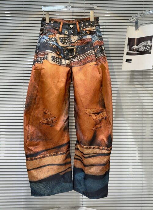 Orange Multiple-Belt Print Loose Jeans | Dino - Seventeen