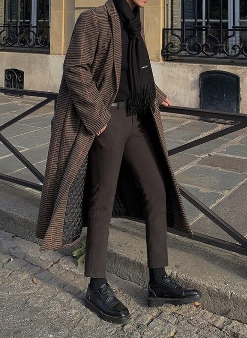Plaid Wool Coat Long Loose Overcoat