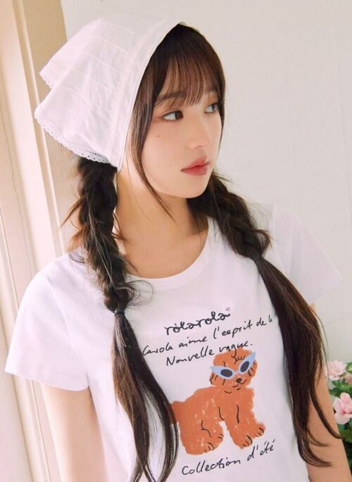 Plain White Lace-Trim Head Scarf | Wonyoung – IVE