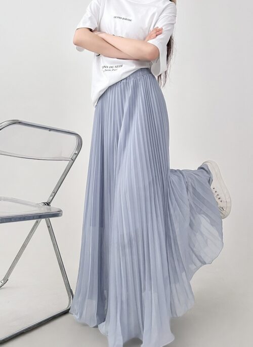 Pleated Flowing Mesh A Line Midi Skirt