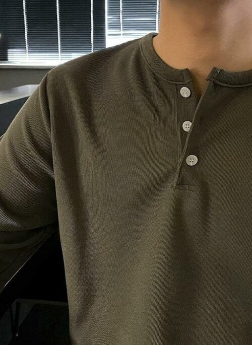 Premium Loose Fit Long Sleeve Henley Shirt