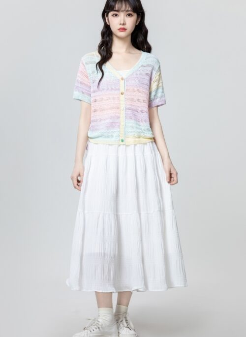 Rainbow Knit Short Sleeve Cardigan Sweater
