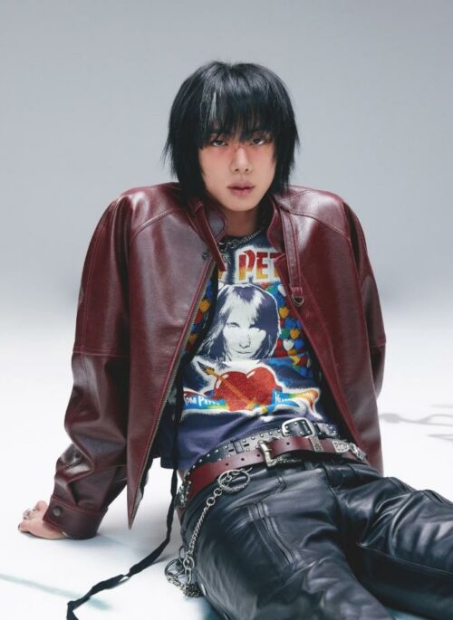 Red Oversized Faux Leather Jacket | Jin - BTS