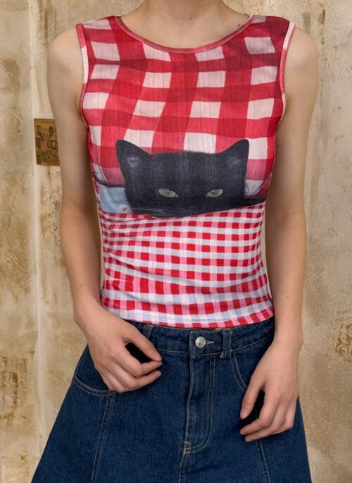 Red Plaid Cat Tank Top | Ningning – Aespa