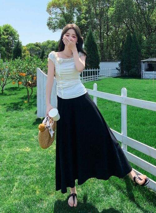 Ruched Short Sleeve Top And High Waist Skirt Set