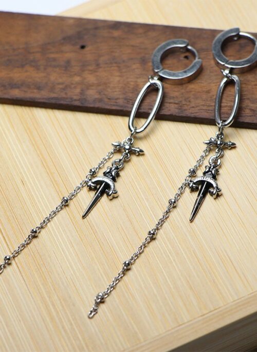 Silver Sword Cross Dangle Earrings | Felix - Stray Kids