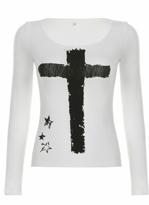 White Cross Long Sleeves Top  | Julie – Kiss Of Life