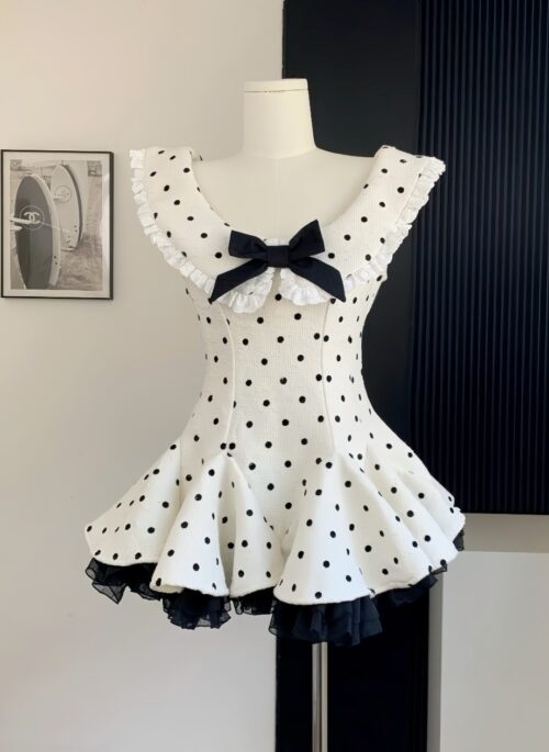 White Polka Dots Mini Dress | Solar - Mamamoo