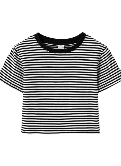 Black And White Stripes Cropped T-Shirt | Rose - BlackPink