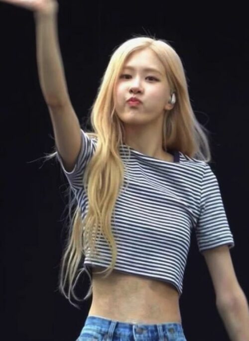 Black And White Stripes Cropped T-Shirt | Rose - BlackPink