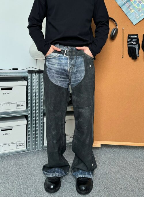 Black & Blue Hybrid Print Denim Jeans | Ni-ki - Enhypen