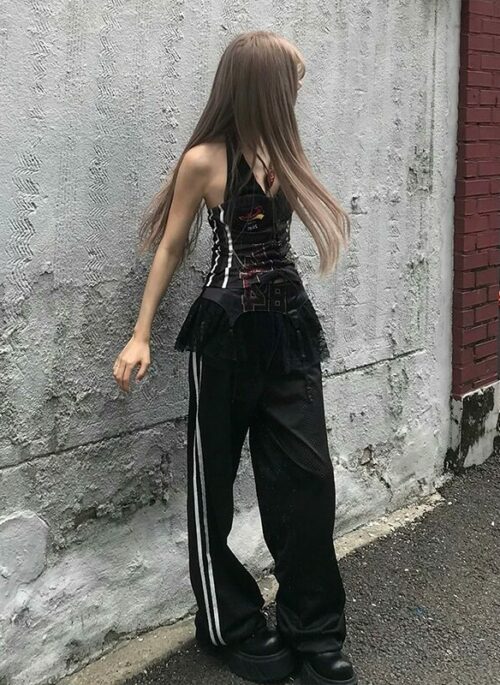 Black Lace Accent Side Stripe Pants | Irene – Red Velvet
