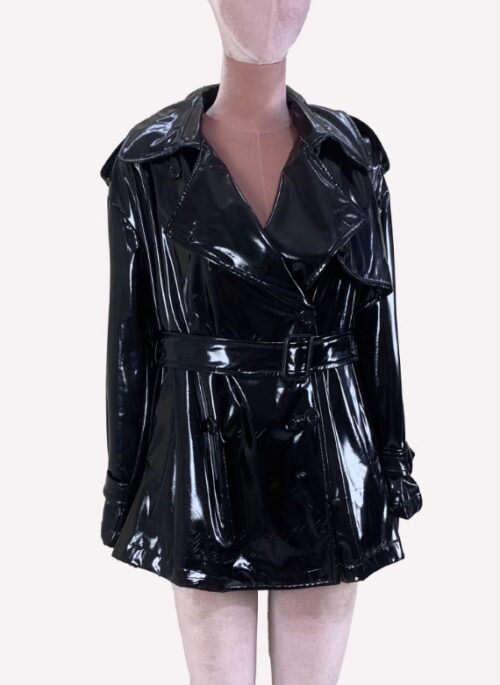 Black Patent Faux Leather Trench Coat | J-Hope – BTS