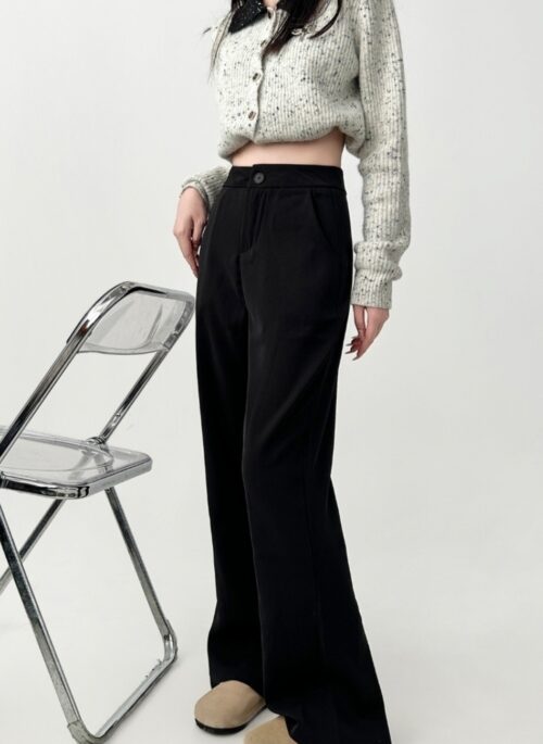 Black Slim Fit Casual Split Hem Trousers