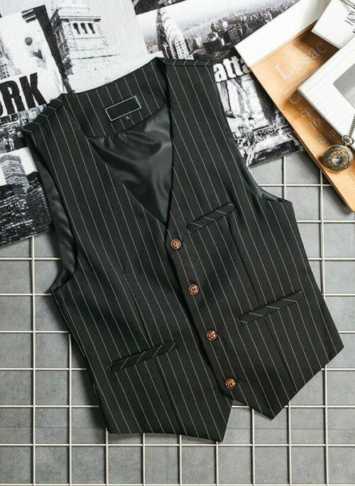 Black Striped Button-Down Vest | Seonghwa – ATEEZ
