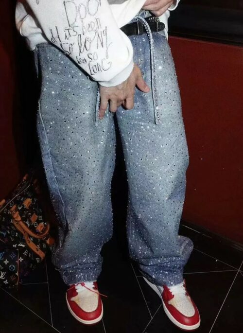 Blue Crystal-Studded Baggy Jeans | J-Hope – BTS