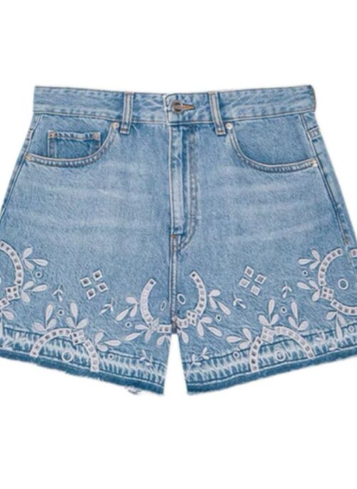 Blue Embroidered Pattern Denim Shorts | Shuhua – (G)I-DLE