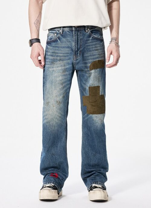 Blue Patched Style Printed Jeans | Jin – BTS