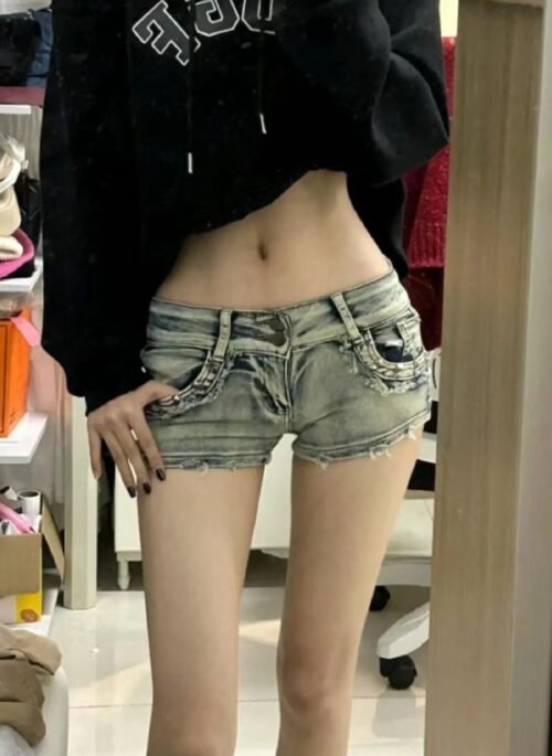 Blue Studded Micro Denim Shorts | Julie - Kiss Of Life
