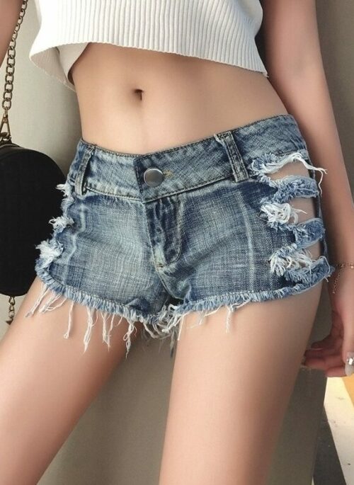 Blue Triple Side Rip Denim Micro Shorts | Giselle – Aespa